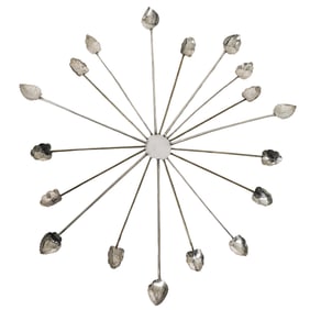 (18 pcs) Mexican Sterling Silver Cocktail Leaf Stirrers