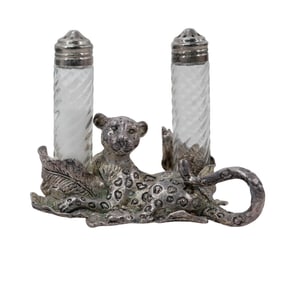 Arthur Court Pewter Leopard Salt and Pepper Set