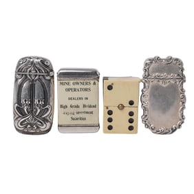 (4 Pc) Antique Sterling & Celluloid Vesta Match Safe Cases