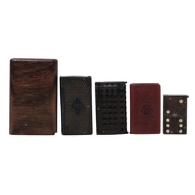 5pcs Antique collection of match safes, snuff boxes & business cards case