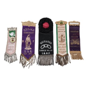 (5pc) Vintage Fraternal and Aid Society Ribbons
