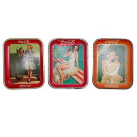 (3 pcs) 1930s-1940s Coca Cola Advertisement Tin Trays
