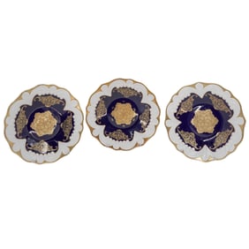 (3 Pc) Weimar "Lona" Cobalt and Gilt Porcelain Chargers
