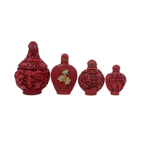 (4pc) Chinese Cinnabar Snuff Bottles