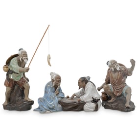 (3pc) Chinese Shiwan "Mudman" Ceramic Figurines