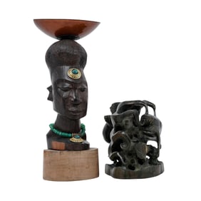 (2 Pc) Tribal Carved Wood Sculptures