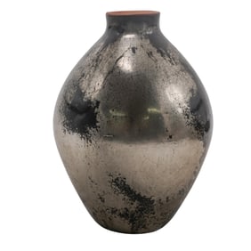 Vintage Signed Silvered Pottery Jar Vase