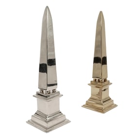 Pair of Chrome Finished Obelisks