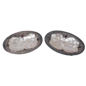 Pair of Silver, Gemstone & Mother of Pearl Inlaid Dishes