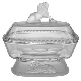 Gillinder & Sons "Frosted Lion" Pressed Glass Covered Dish