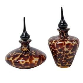 (2 Pc) Tortoise Spotted Art Glass Perfume Bottles