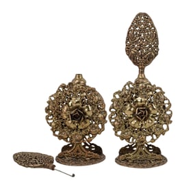 Pair of French Ormolu Filigree Perfume Bottles