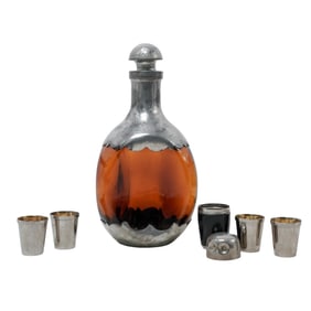 Royal Holland Amber Glass Decanter With Shot Glasses