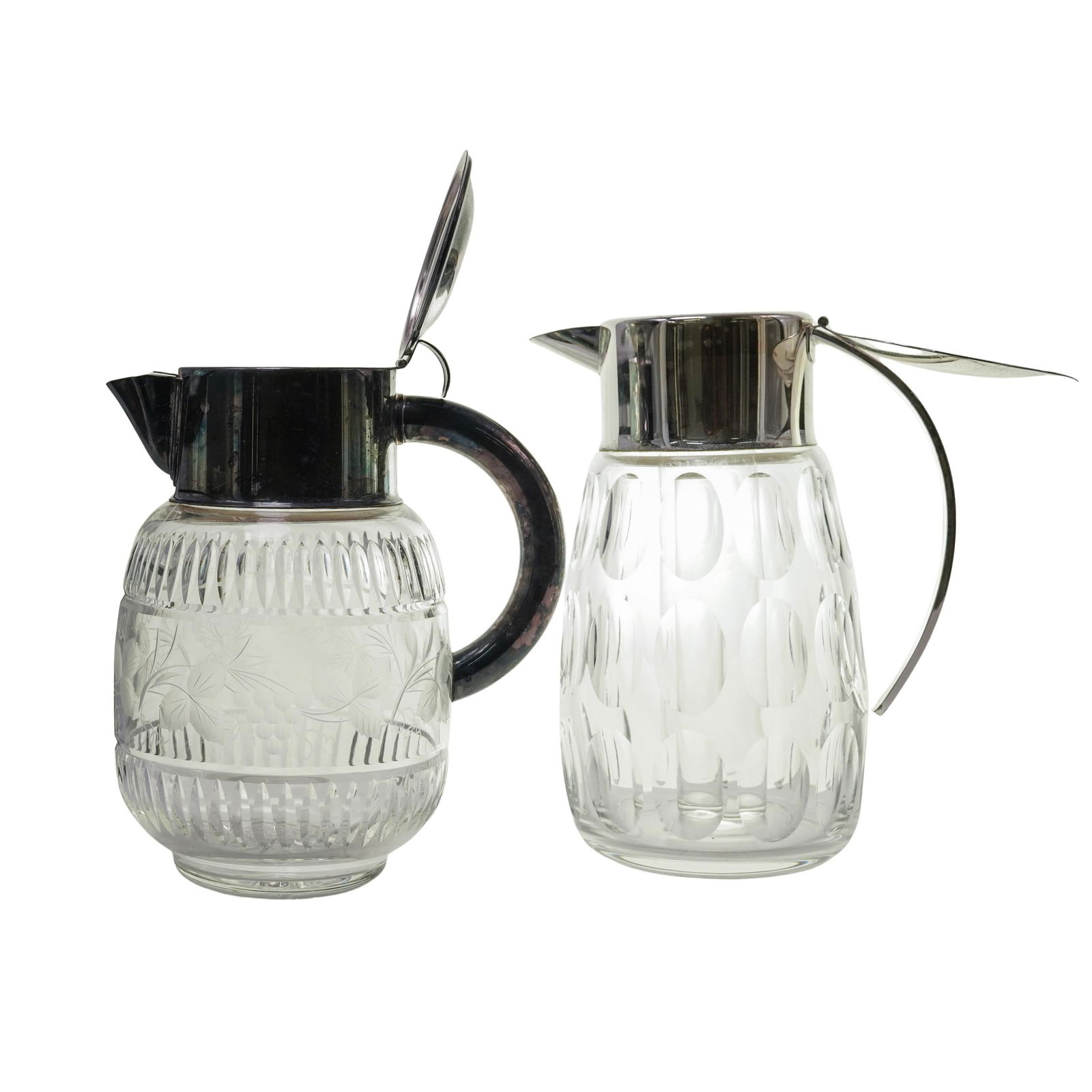 (2 Pc) Vintage Cut Crystal Silver Plate & Chrome Pitchers (1 of 8)