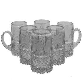 (6pc) Vintage Cut Crystal Intaglio Etched Mugs