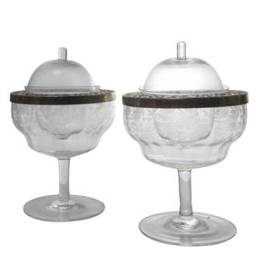 Pair of Vintage Floral Etched Caviar Servers