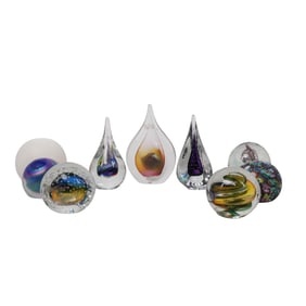 (9pc) Lot of Murano Sommerso Glass Paperweights