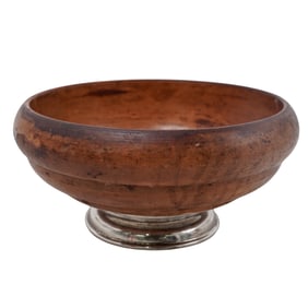 Wood Serving Salad Bowl With Sterling Silver Base