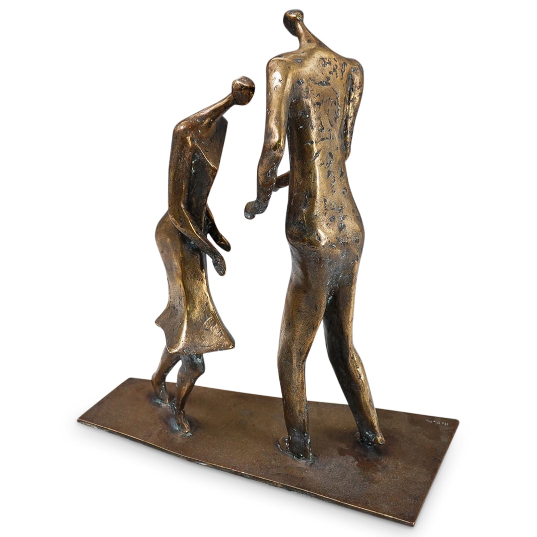 Signed Modernist Dancing Couple Bronze - 4