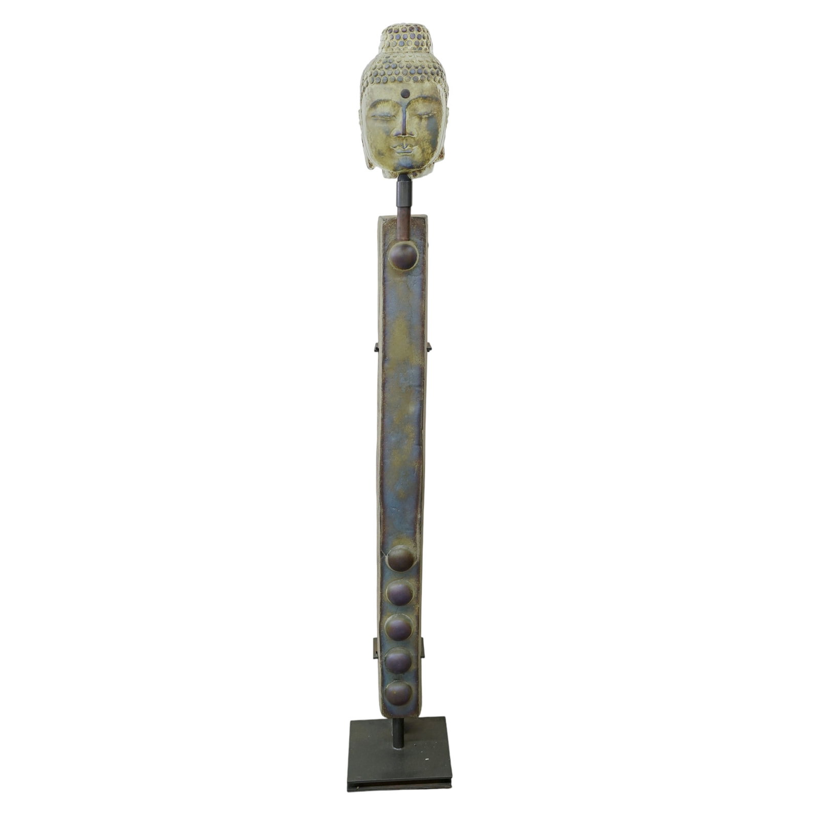 Marlene Rose (American, b. 1967) "Metallic Pillar Buddha" Sand Cast Glass Sculpture: Marlene Rose (American, b. 1967) "Metallic Pillar Buddha" Sand Cast Glass Sculpture2008, American"Metallic Pillar Buddha” sand cast glass sculpture with pedestal by artist Marlene Rose (American