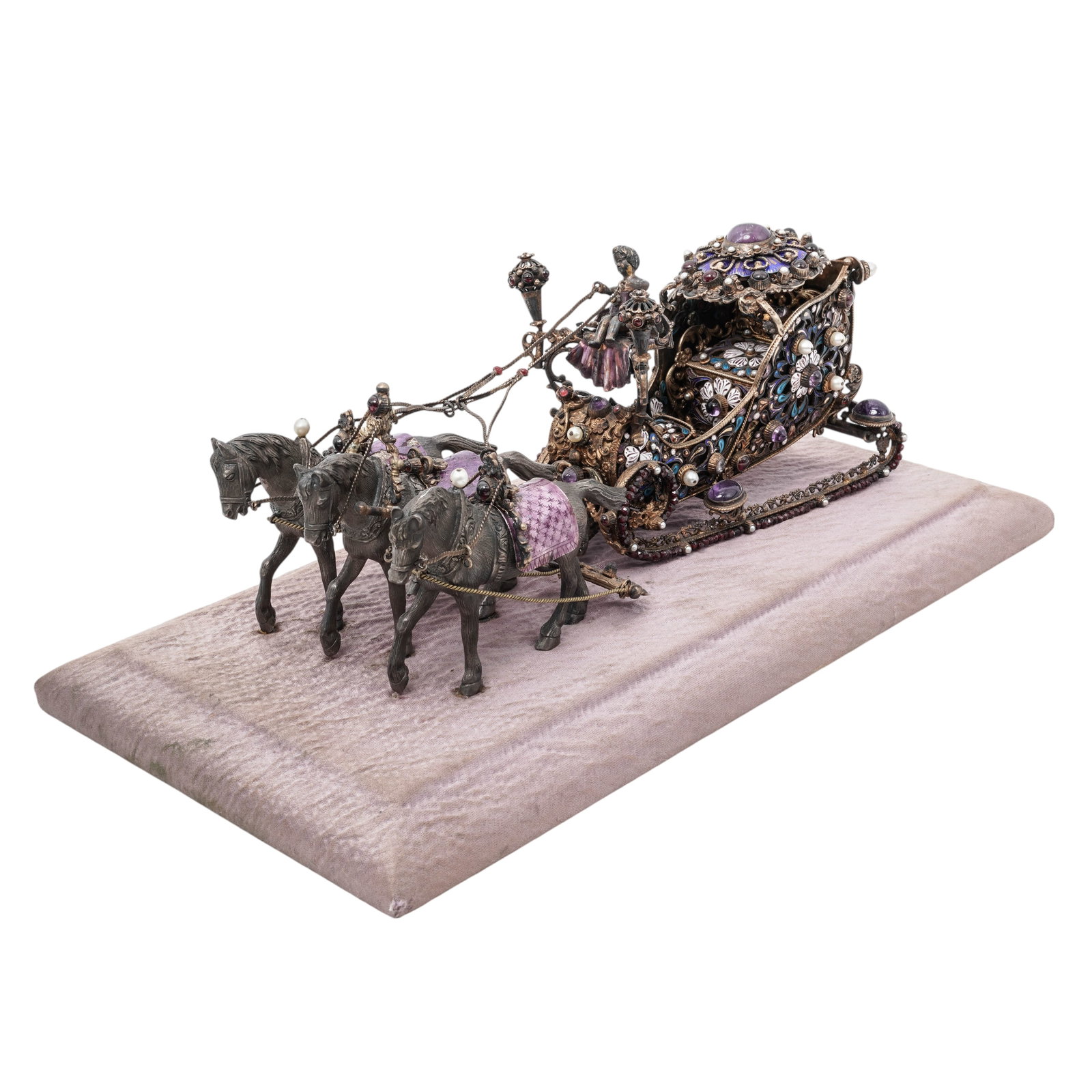 Austro-Hungarian Gilt Silver Enamel & Gemstone Music Box Carriage (1 of 10)