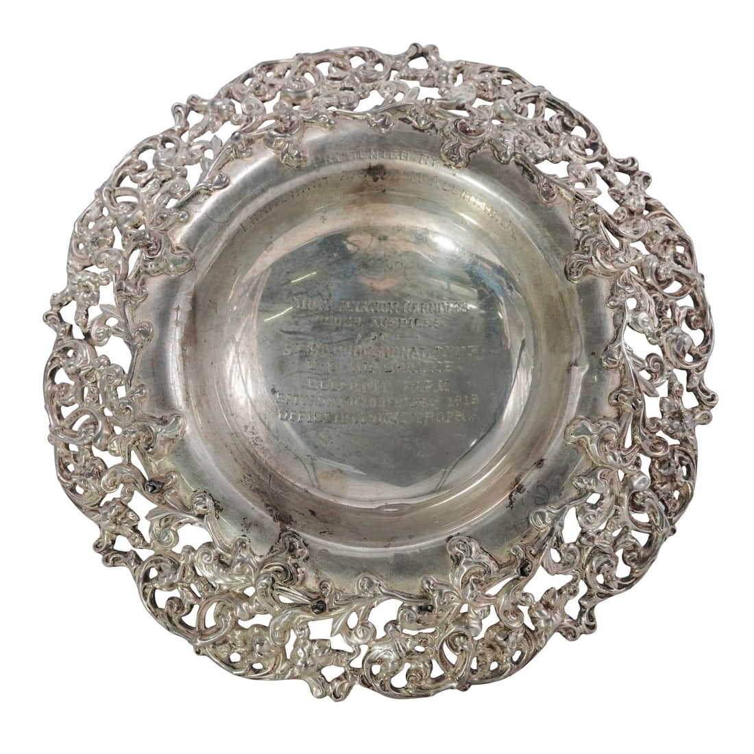 Antique Sterling Silver U.S. Air Service Officers Point Trophy: Antique Sterling Silver U.S. Air Service Officers Point Trophycirca 1918, AmericanAn antique U.S. Air Service sterling silver trophy featuring ornate open loral vine work along border of base and bowl