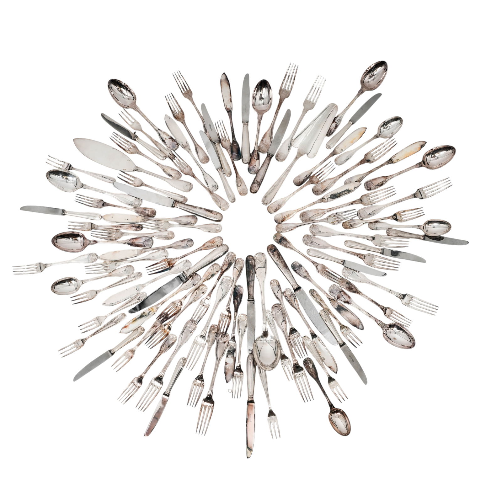 (127 pcs) Vintage Christofle "Vendome-Arcantia" Silver Plated Flatware: (127 pcs) Vintage Christofle "Vendome-Arcantia" Silver Plated Flatware20th century, French/ ArgentinianA set of 127 Christofle silver plated flatware in the "Vendome-Arcantia" pattern. Marked with Chr