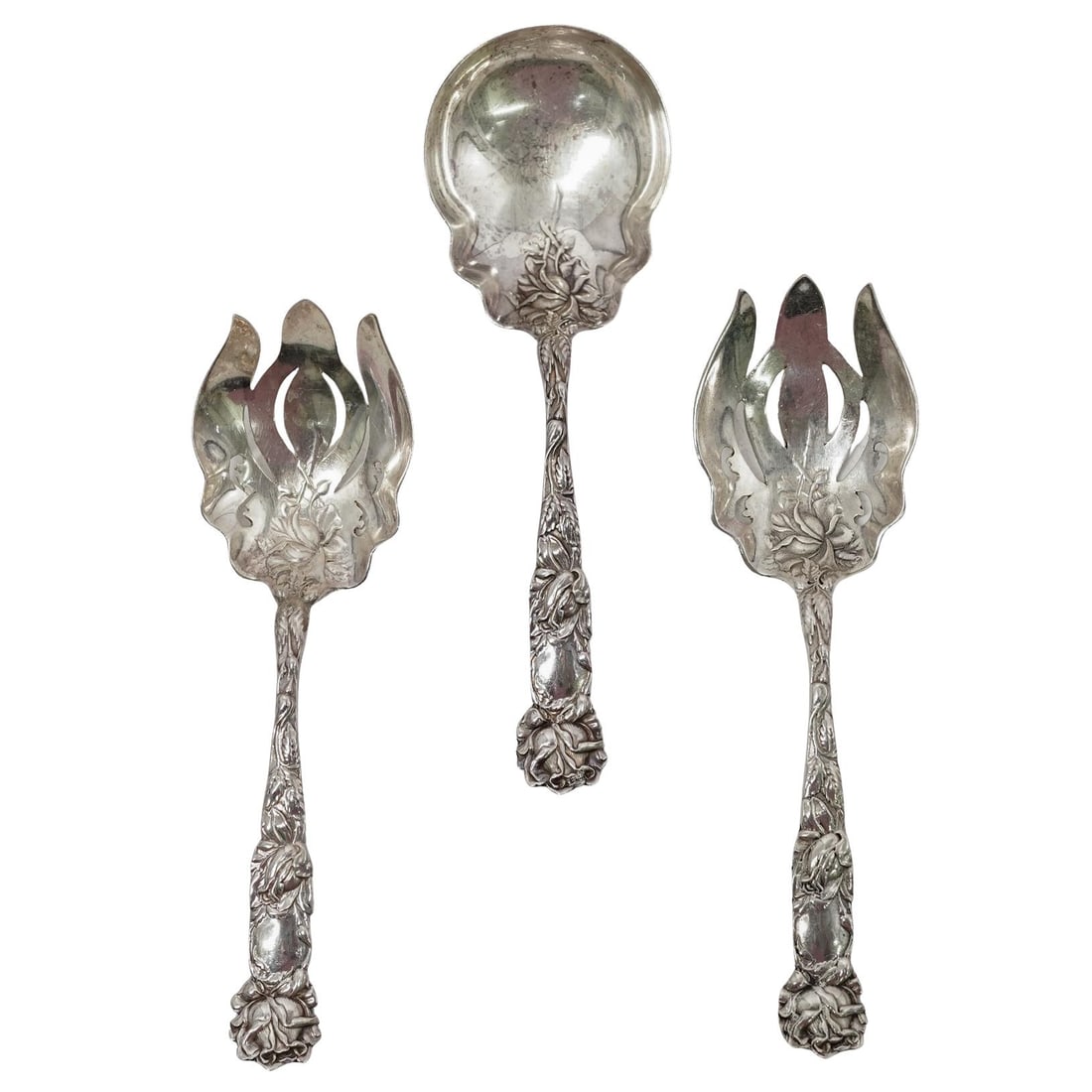 (3 Pc) Art Nouveau Alvin Sterling Silver Repousse "Bridal Rose" Utensils (1 of 9)
