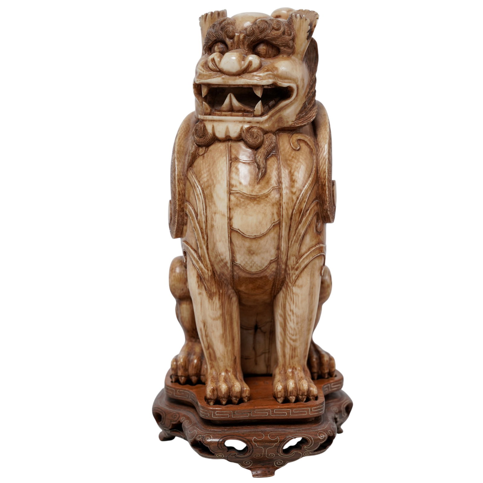 Antique Chinese Carved Bone Foo Dog on Stand (1 of 7)