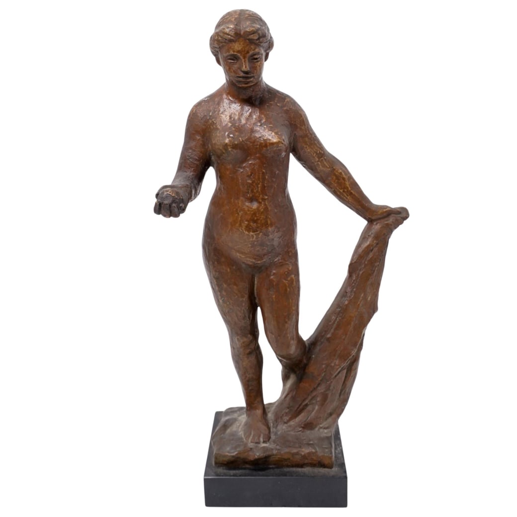 After Pierre August Renoir Bronze Female Sculpture: After Pierre August Renoir Bronze Female Sculpture20th century, ContinentalA signed bronze female nude sculpture after artist and sculptor Pierre August Renoir (1841-1919, France). Signed "Renoir" on