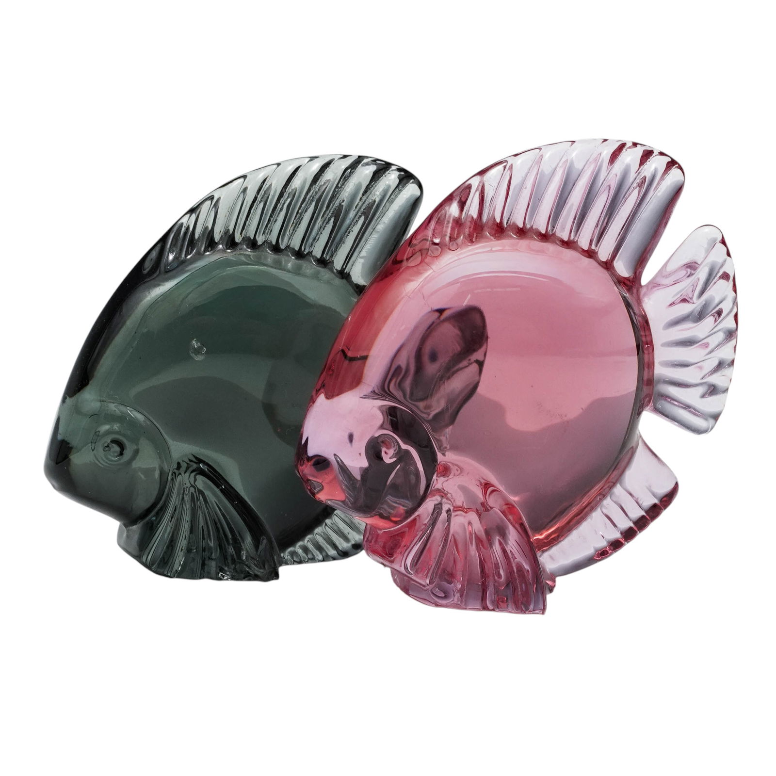 Pair Of Daum Crystal Fish Figurines: Pair Of Daum Crystal Fish FigurinesMid 20th Cent., FrenchThis are two free-standing paperweights made of colored crystal using the pâte de verre technique. One is rendered in fuchsia and the other in