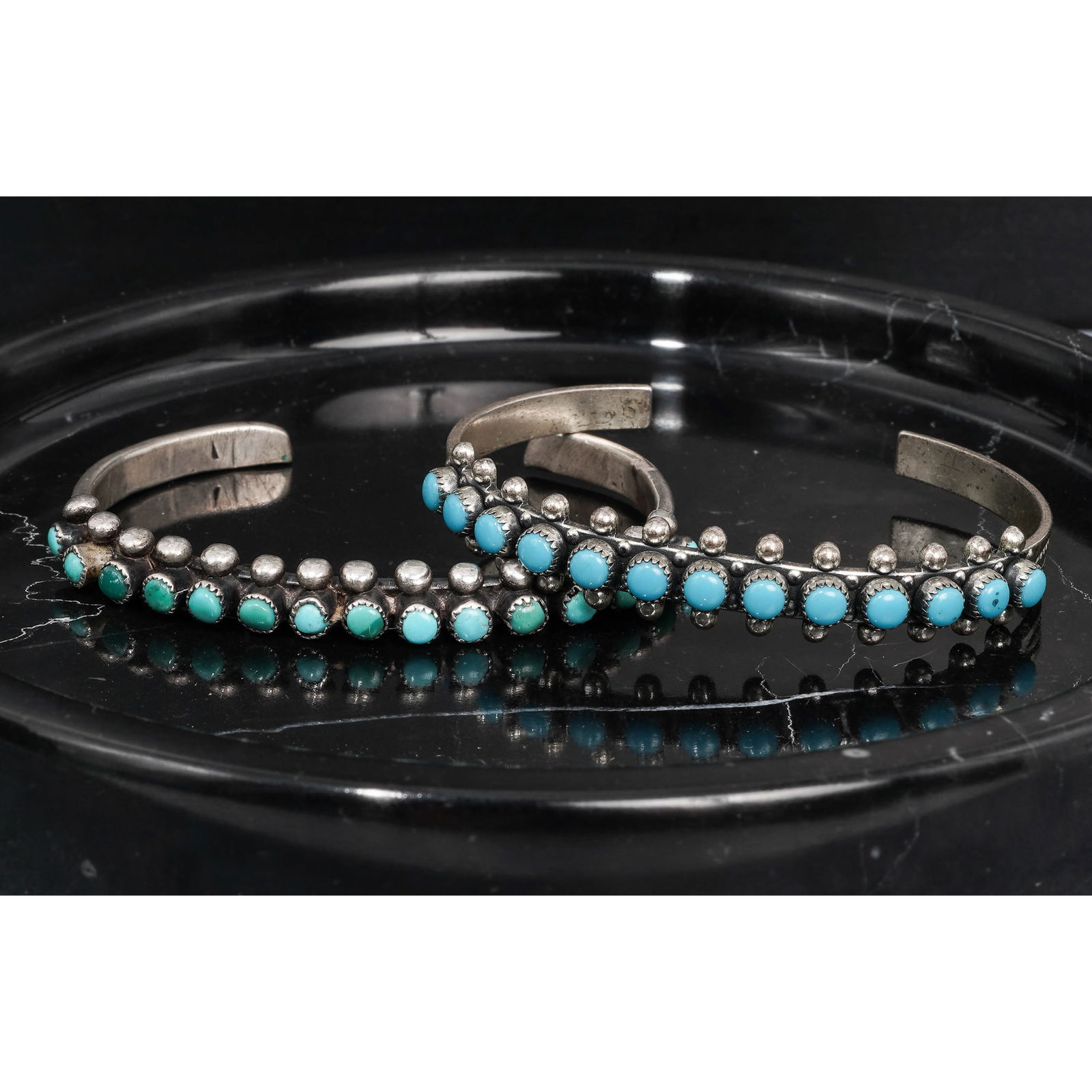 (2 Pcs) Vintage Navajo Sterling Silver & Turquoise Cuff Bracelets (1 of 9)