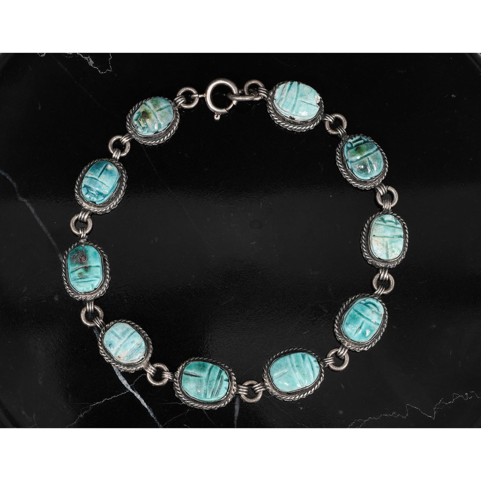 Vintage Navajo Sterling Silver & Carved Turquoise Bracelet (1 of 9)
