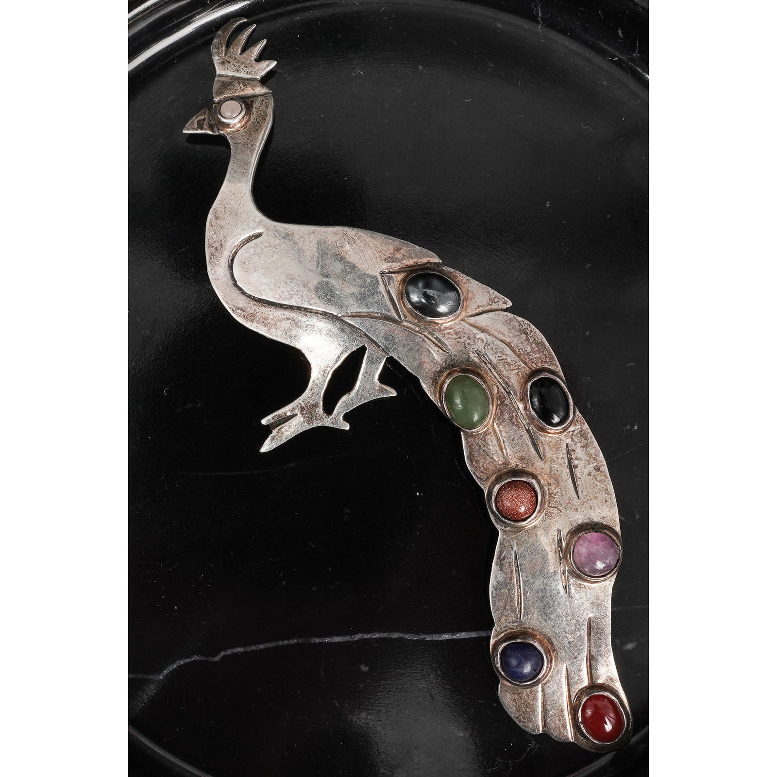 Vintage FER's Taxco Sterling Silver Peacock Multi Stone Brooch (1 of 6)