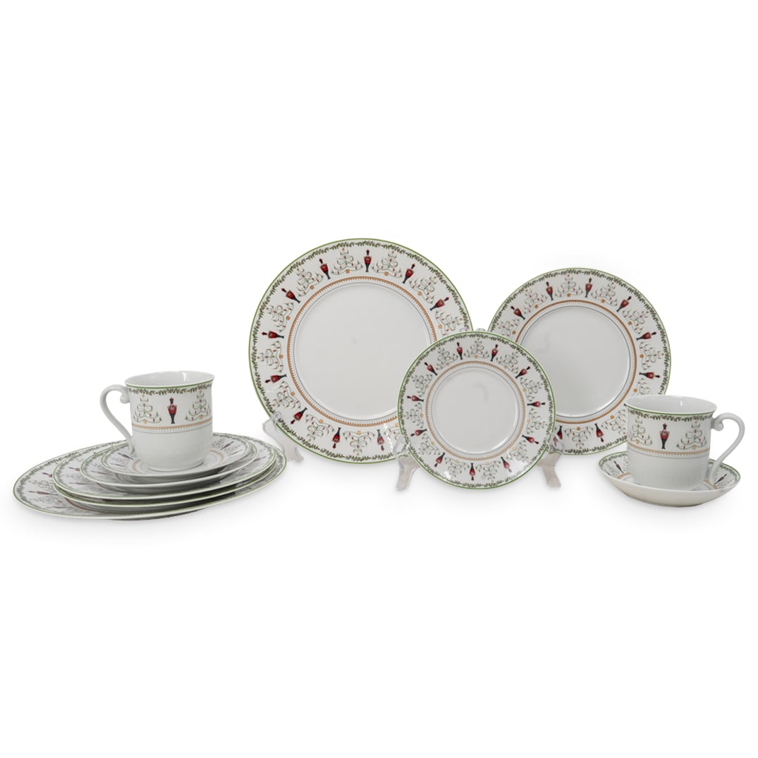(11pc) Limoges by Bernardaud Grenadiers Porcelain Group: (11pc) Limoges by Bernardaud Grenadiers Porcelain Group Late 20th Cent.,French Bernardaud Limoges 'Grenadiers' pattern, " Happy Holiday" produced from 1989 to 2020. This festive, holiday-themed