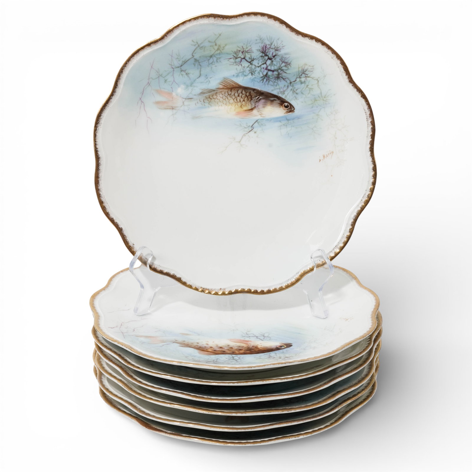 (7pc) Andreolis & Poccard Fish Porcelain Plates (1 of 7)