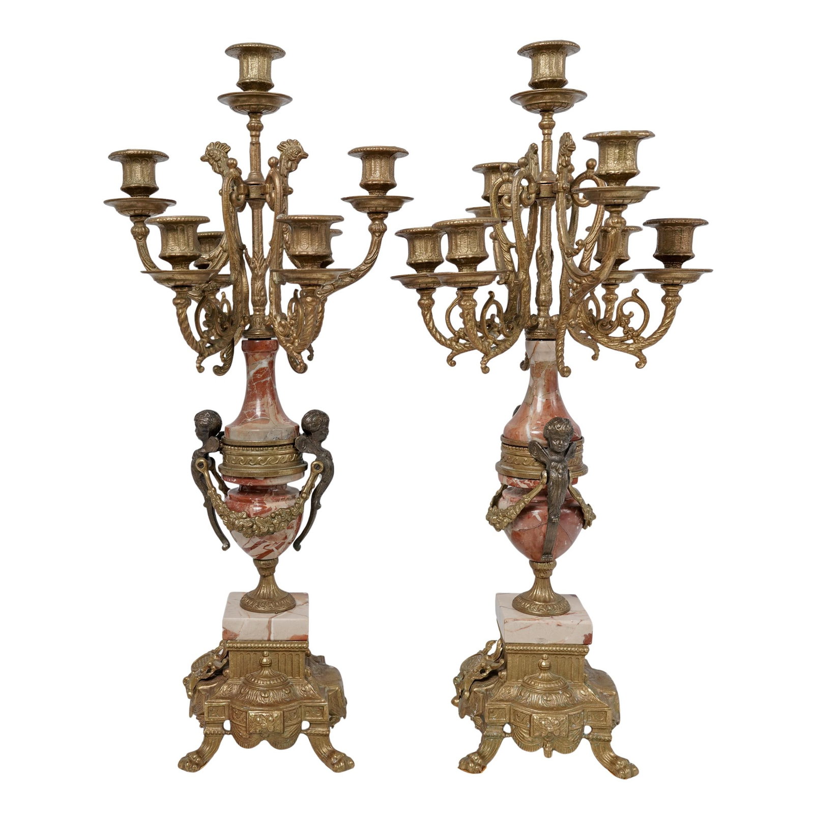 Pair of Italian Brevettato Marble & Bronze Candelabras (1 of 8)