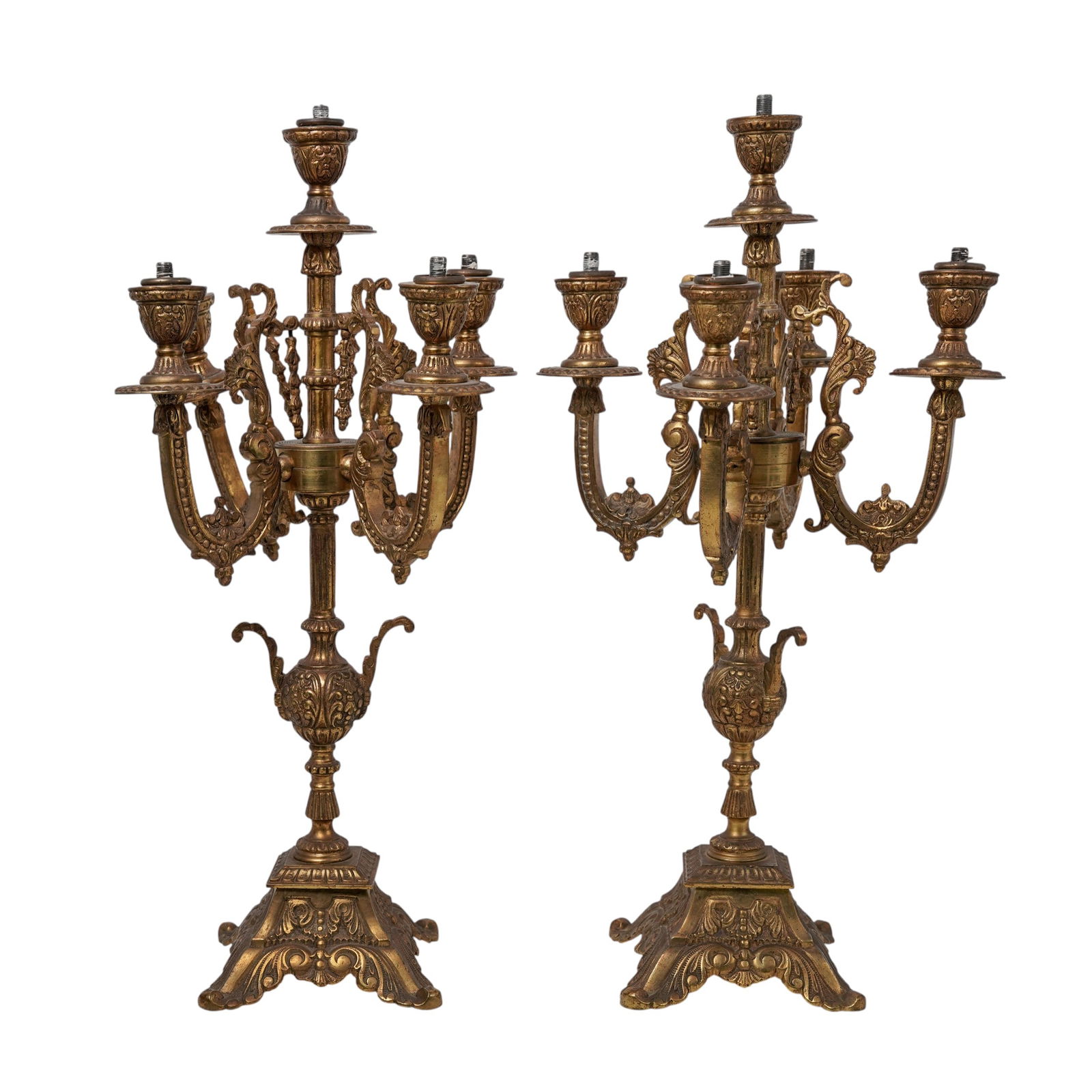 Pair Of Antique Bronze Five Light Table Lamps (1 of 5)