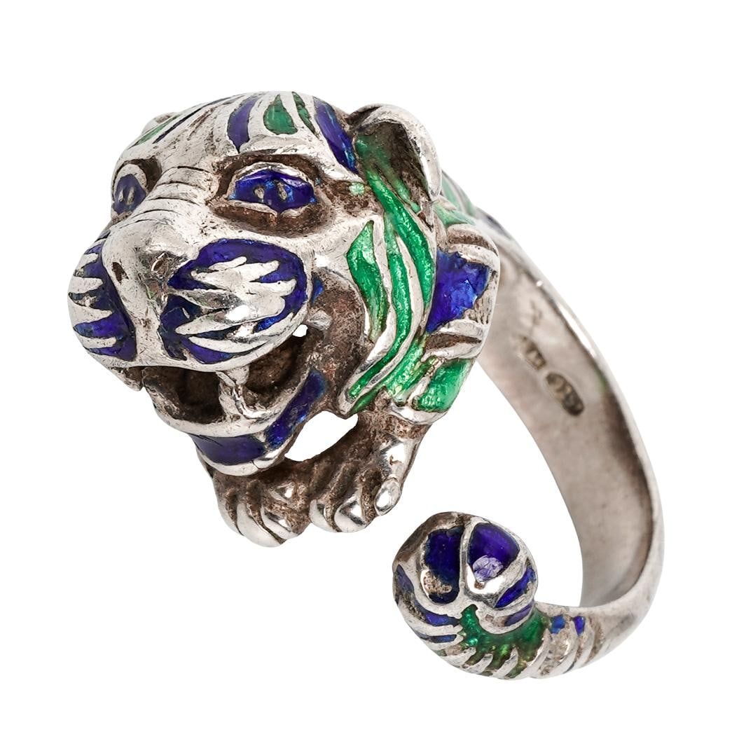 Vintage Italian Sterling Silver & Enamel Tiger Ring (1 of 5)
