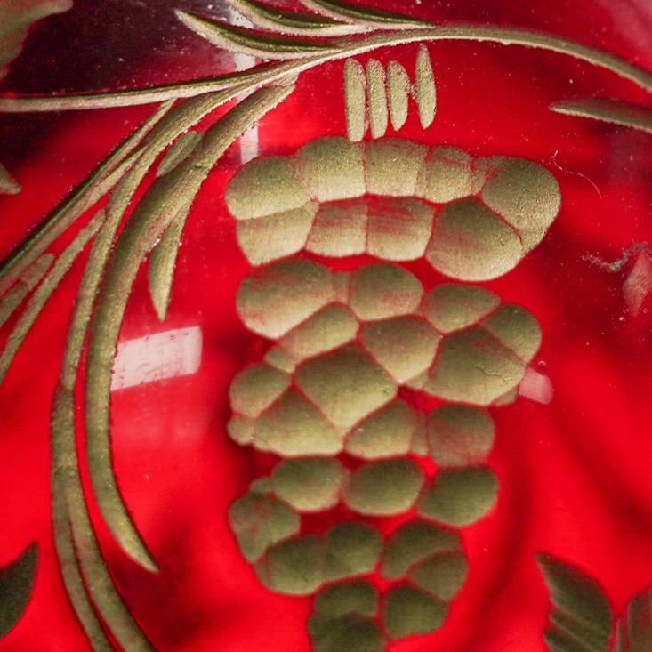 Faberge Ruby Red Etched Glass Egg - 5