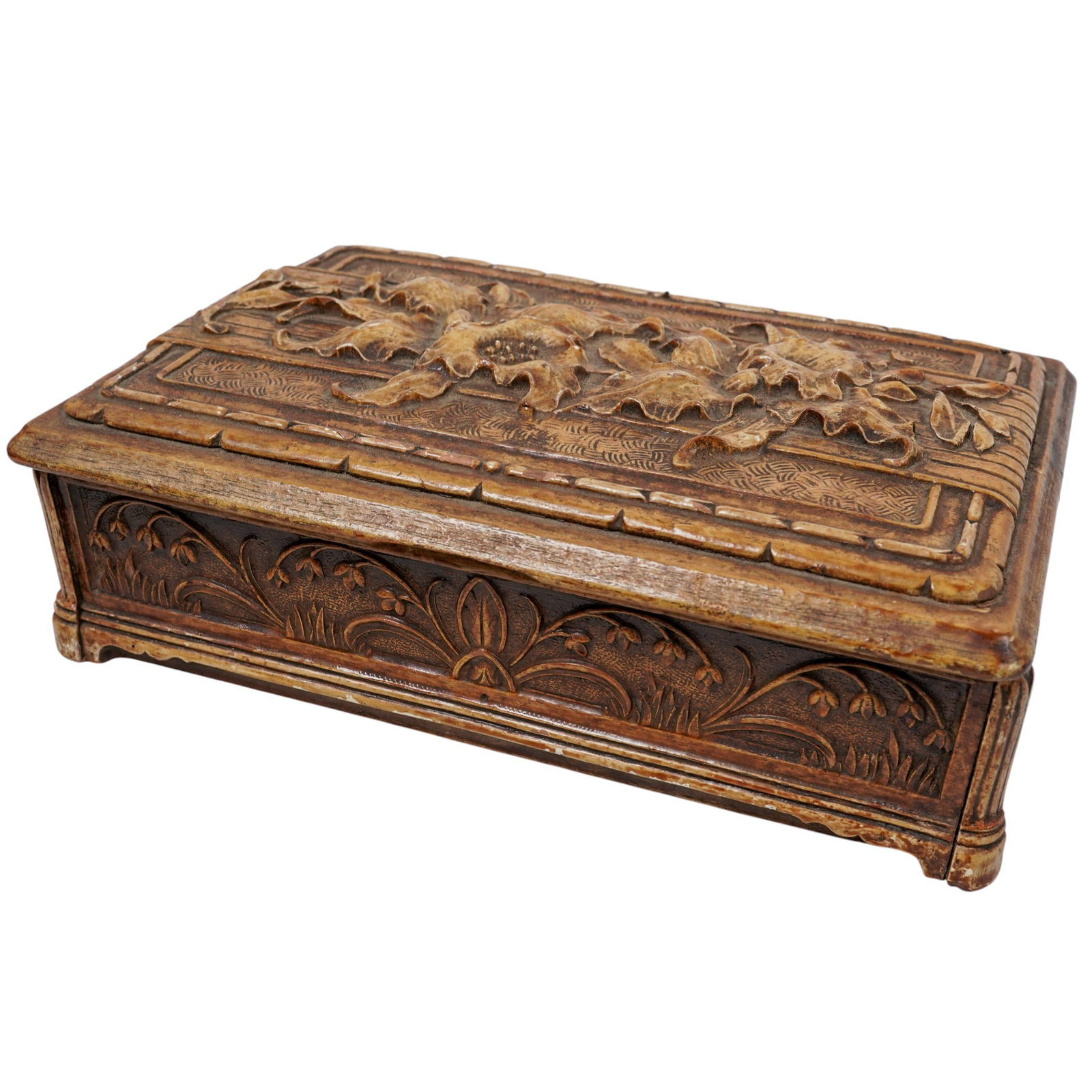 Victorian Floral Carved Wood Humidor Box (1 of 7)