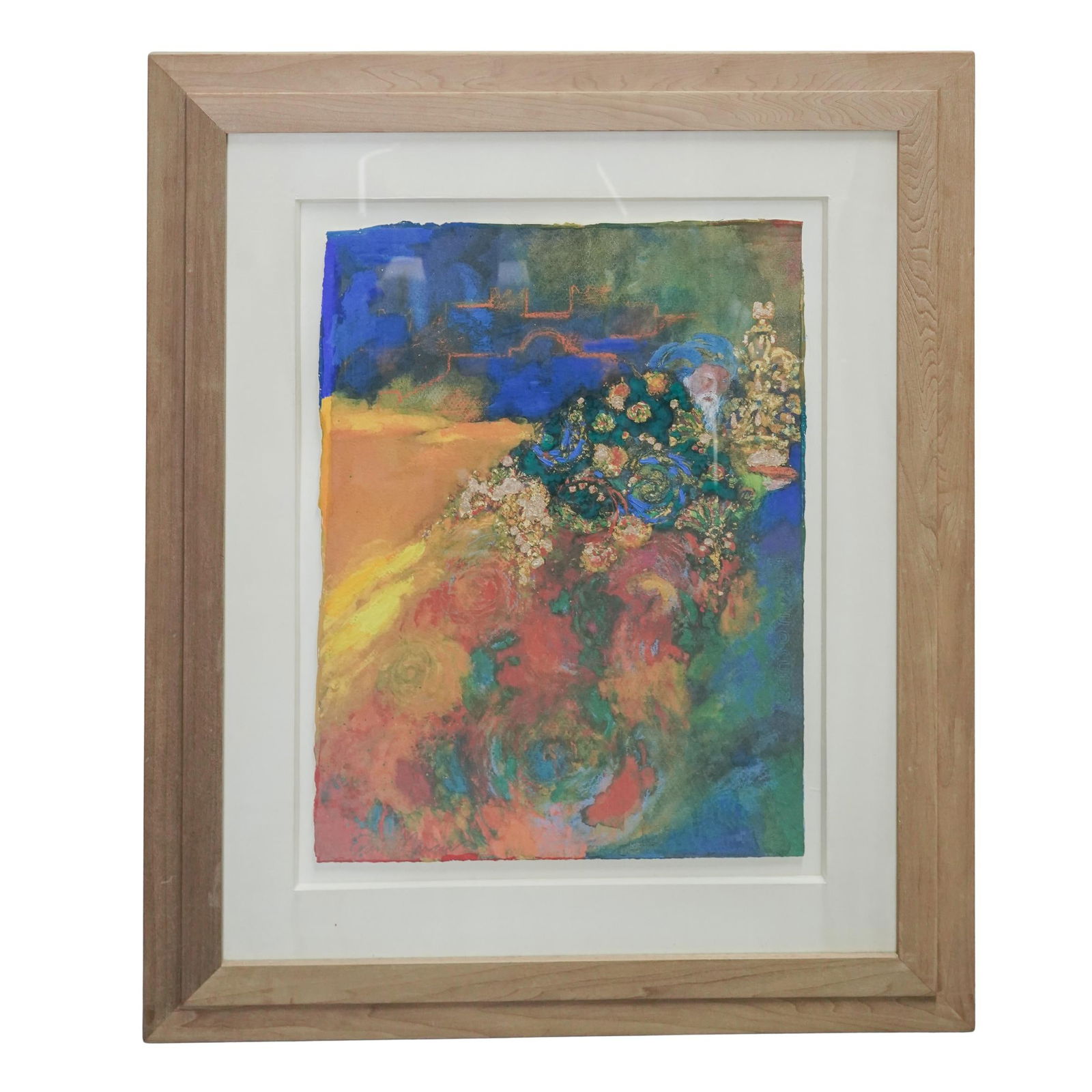 Signed Daniel Marcus Contemporary Pastel on Paper Painting: Signed Daniel Marcus Contemporary Pastel on Paper Painting1995, USAContemporary pastel, mixed media on paper, featuring vivid colors and textured gold leaf. Signed and dated Oct. 30. 1995 on verso and