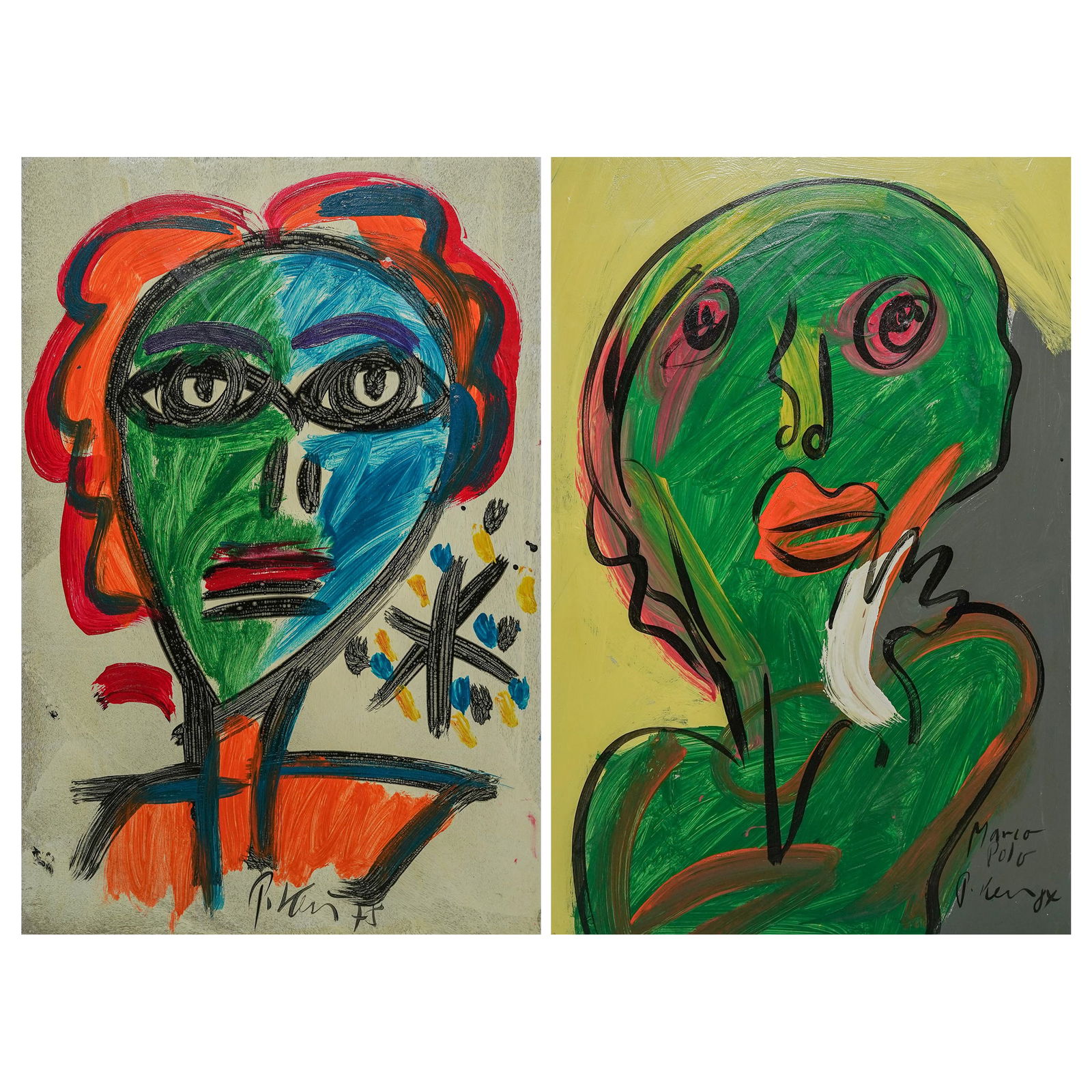 (2 pcs) Peter Keil (German, b. 1942) Oil on Board Portraits (1 of 7)