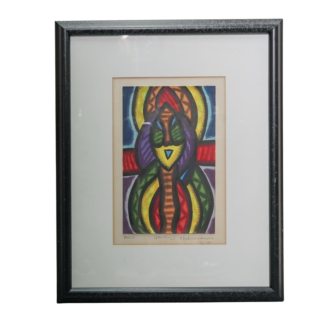 Signed African "Mask" Acrylic On Paper Painting (1 of 5)