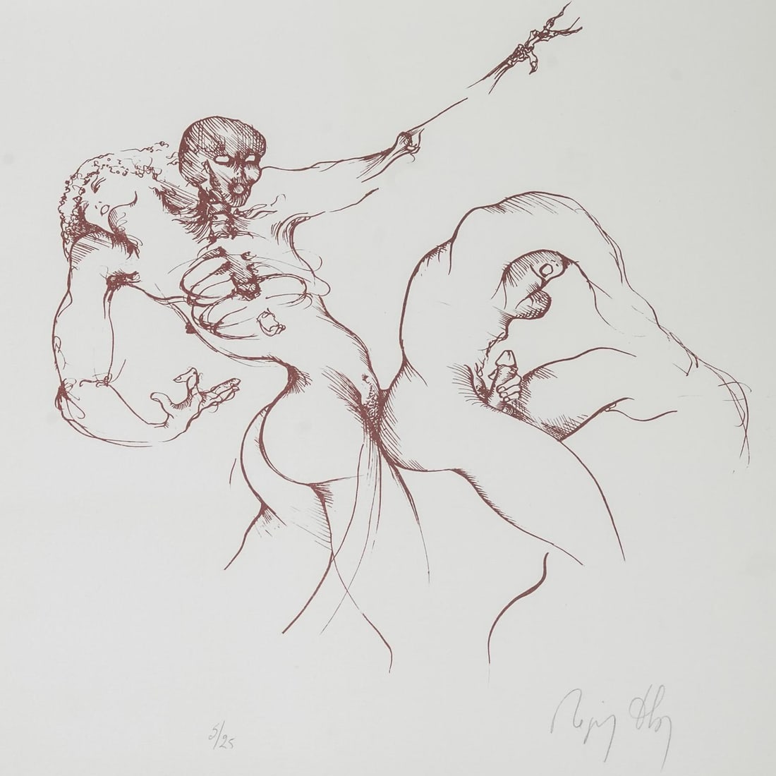Regis Dho (French, b. 1948) Erotic Etching: Regis Dho (French, b. 1948) Erotic Etching20th century, FrenchA erotic etching featuring two male figures by artist Regis Dho (French, born 1948). Pencil signed in bottom right and numbered 5/25 in bo