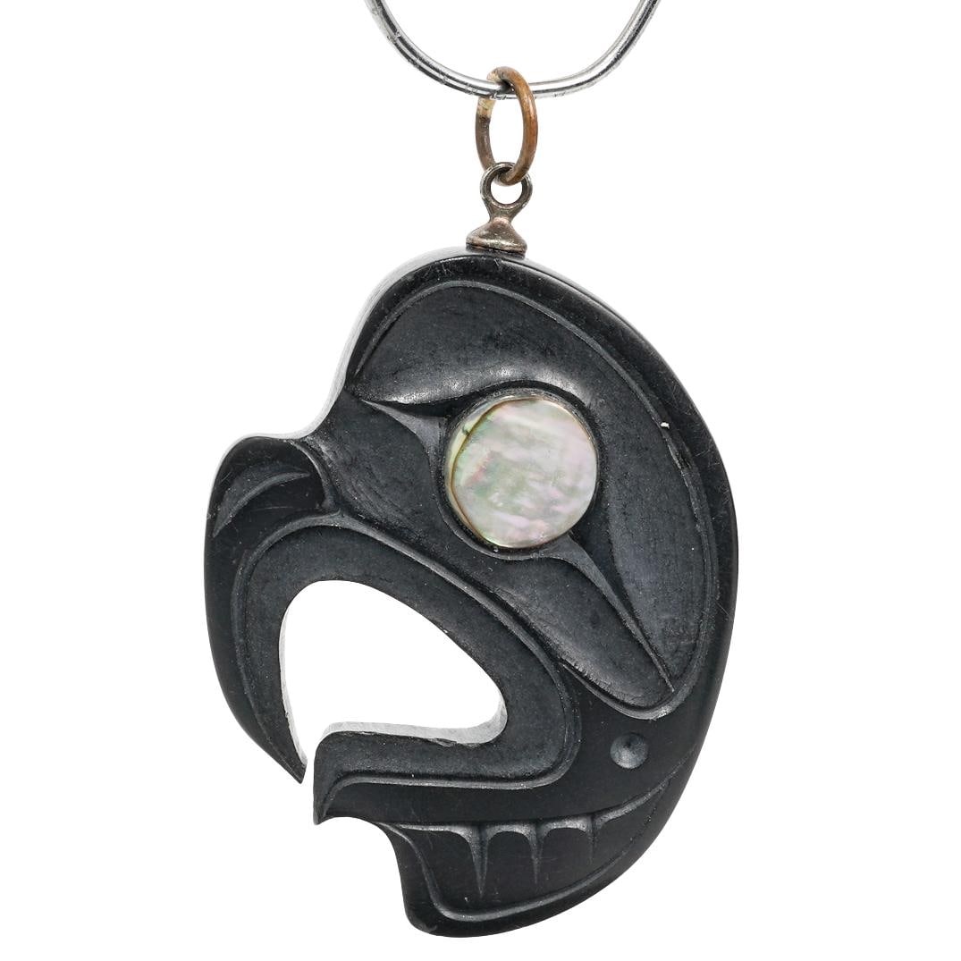 Vintage Calvin Bell Haida Carved Argilite Eagle Pendant (1 of 6)