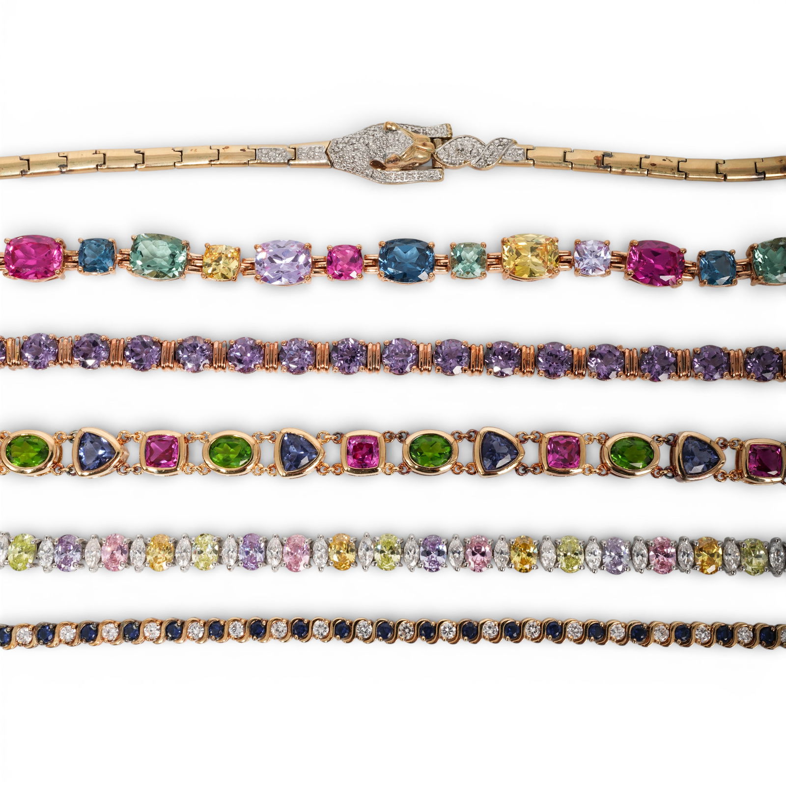 (6 Pcs) Sterling Silver & Synthetic Stone Bracelet Set (1 of 8)