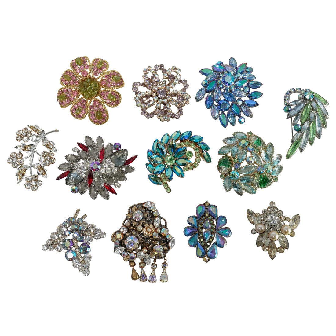 (12 pcs) Vintage Rhinestone Costume Jewelry Brooches (1 of 5)