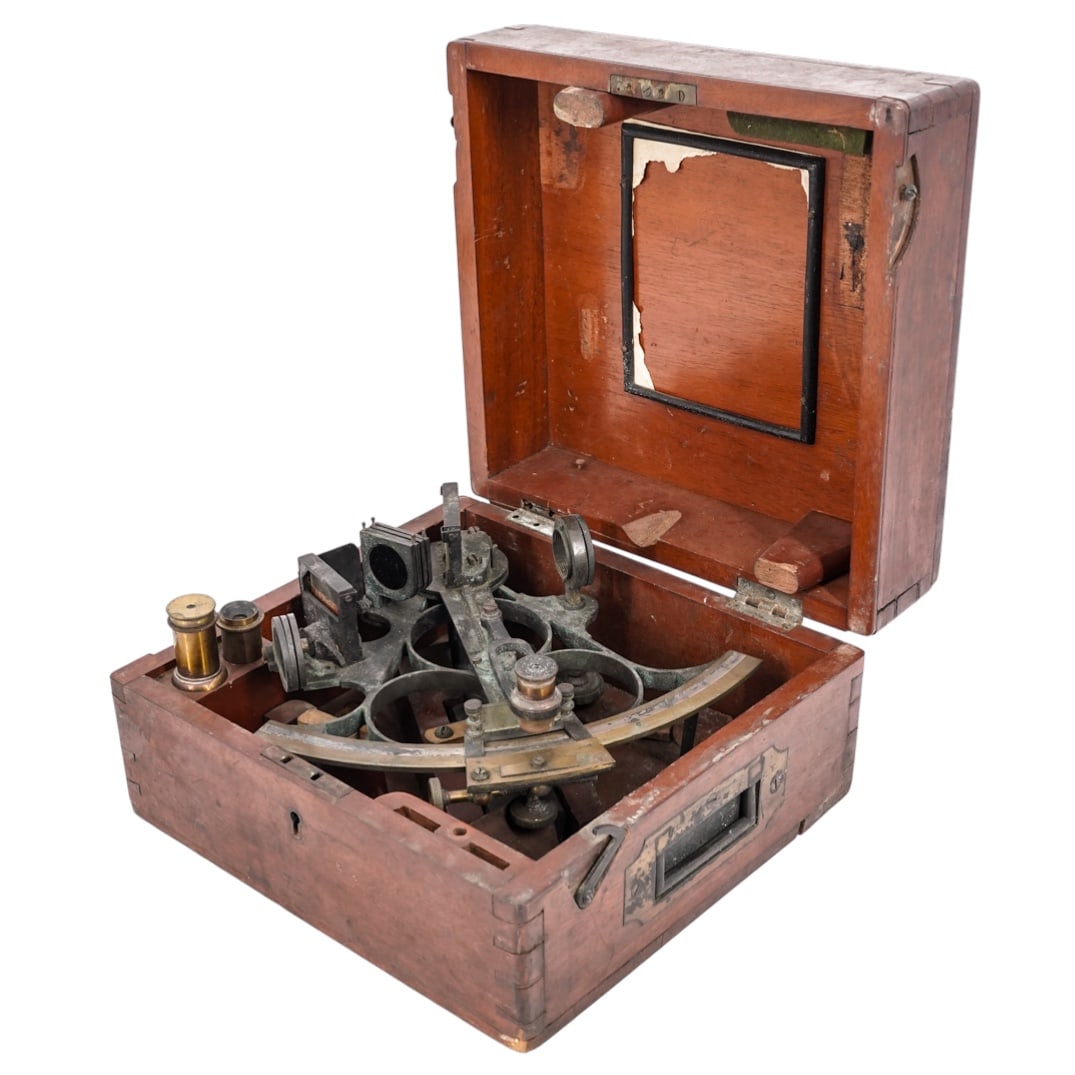 Henry Hughes & Son Bronze Sextant w/ Case (1 of 13)
