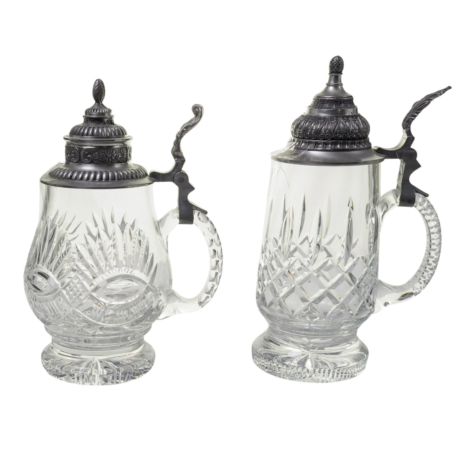 (2pc) Antique Pewter & Crystal Beer Steins (1 of 14)
